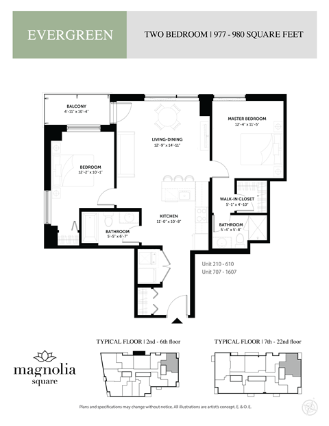 Floor plan for 2 beds, 2 baths, 980 sqft